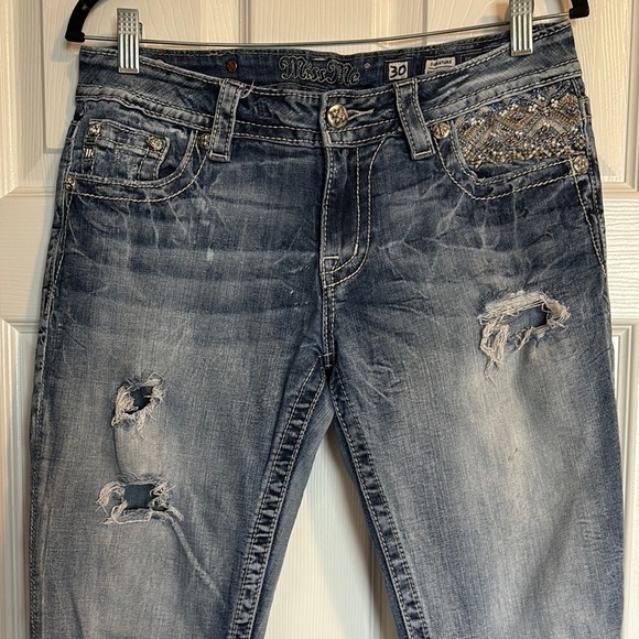 Miss Me Denim - Miss Me women’s blue distressed embellished ankle skinny jeans size 30